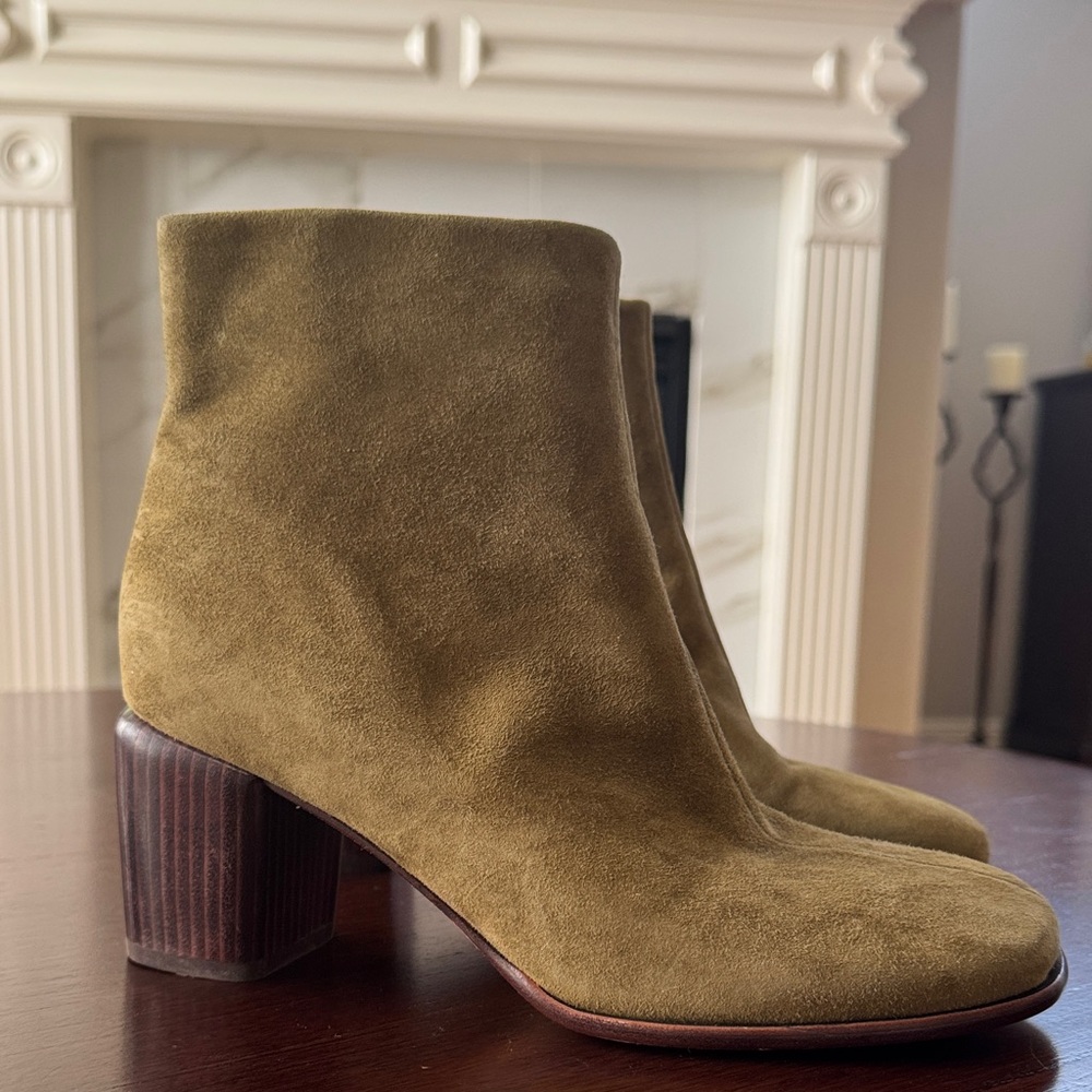 Vince Olive Green Suede Ankle Boots